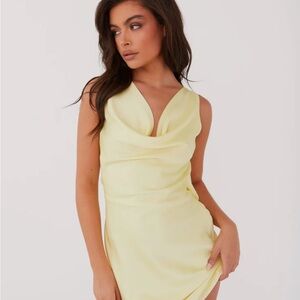 Peppermayo Yellow Sheath Mini Dress Cowl Neck Sleeveless